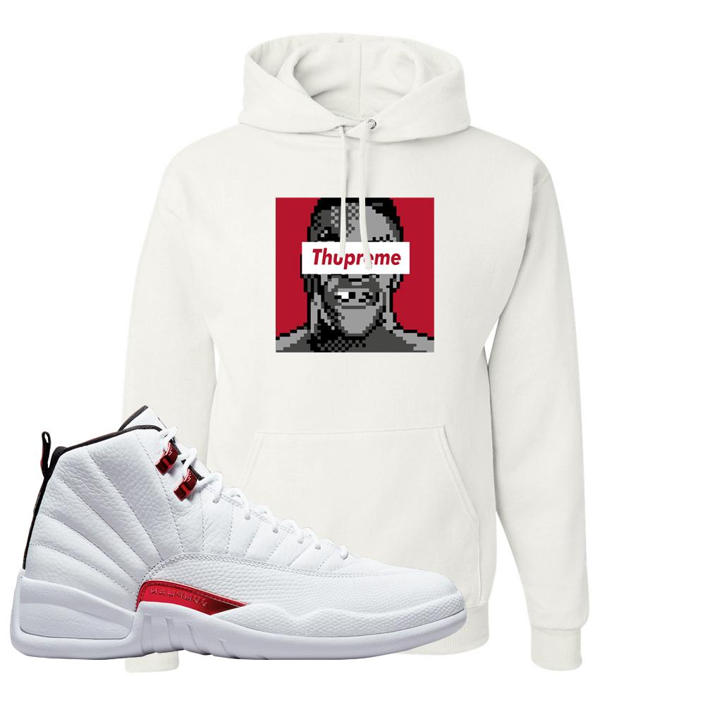 Twist White Red 12s Hoodie | Thupreme, White