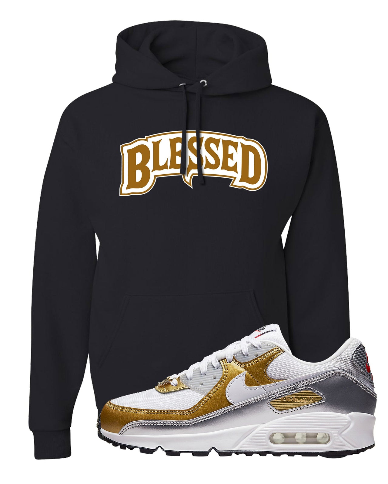 Gold Silver 90s Hoodie | Blessed Arch, Black