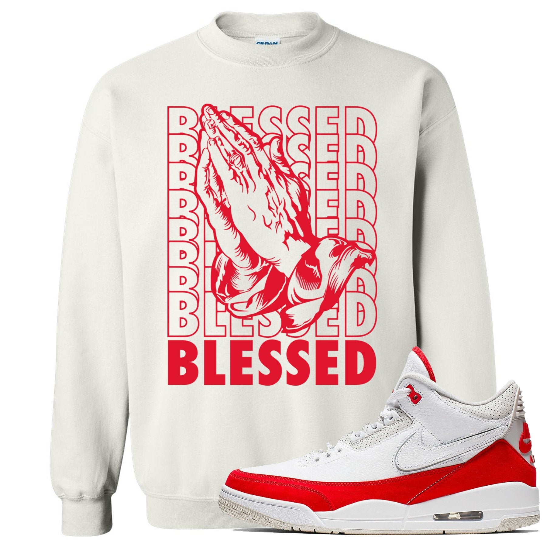 This white and red sweater will match great with your Jordan 3 Tinker Air Max shoes