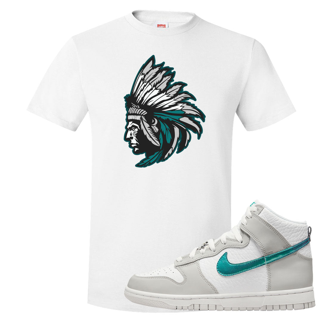 White Grey Turquoise High Dunks T Shirt | Indian Chief, White