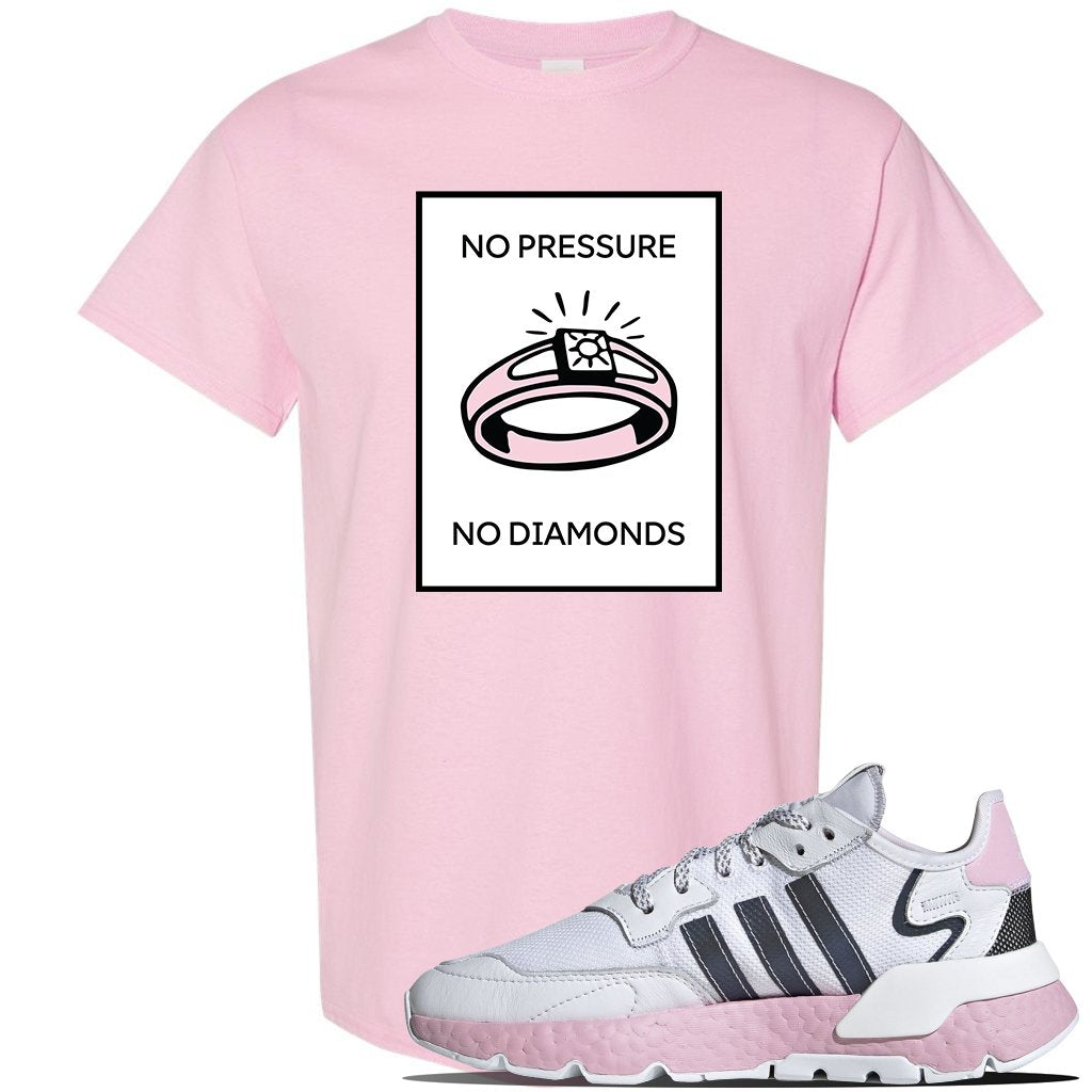 WMNS Nite Jogger Pink Boost Sneaker White Pullover Hoodie | Hoodie to match Adidas WMNS Nite Jogger Pink Boost Shoes | No Pressure No Diamond