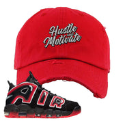 Air More Uptempo Laser Crimson Hustle & Motivate Red Sneaker Hook Up Distressed Dad Hat