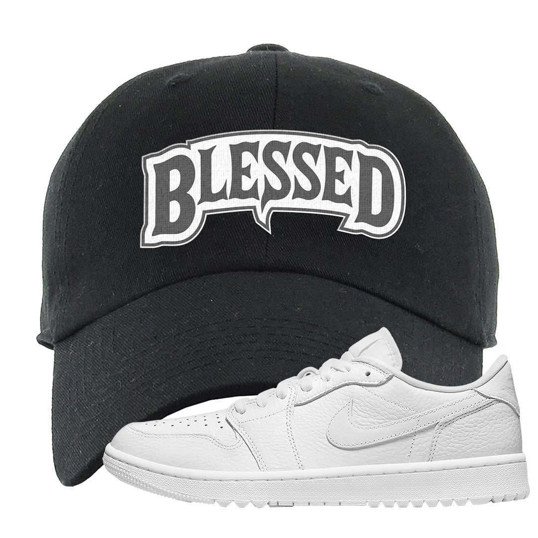 Triple White Golf Low 1s Dad Hat | Blessed Arch, Black