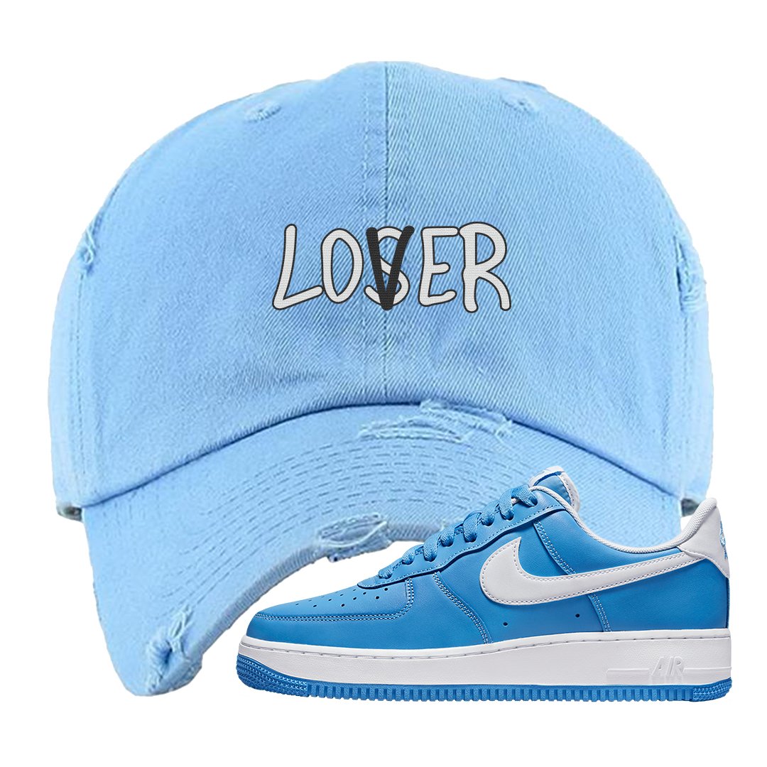 University Blue Low AF1s Distressed Dad Hat | Lover, Light Blue