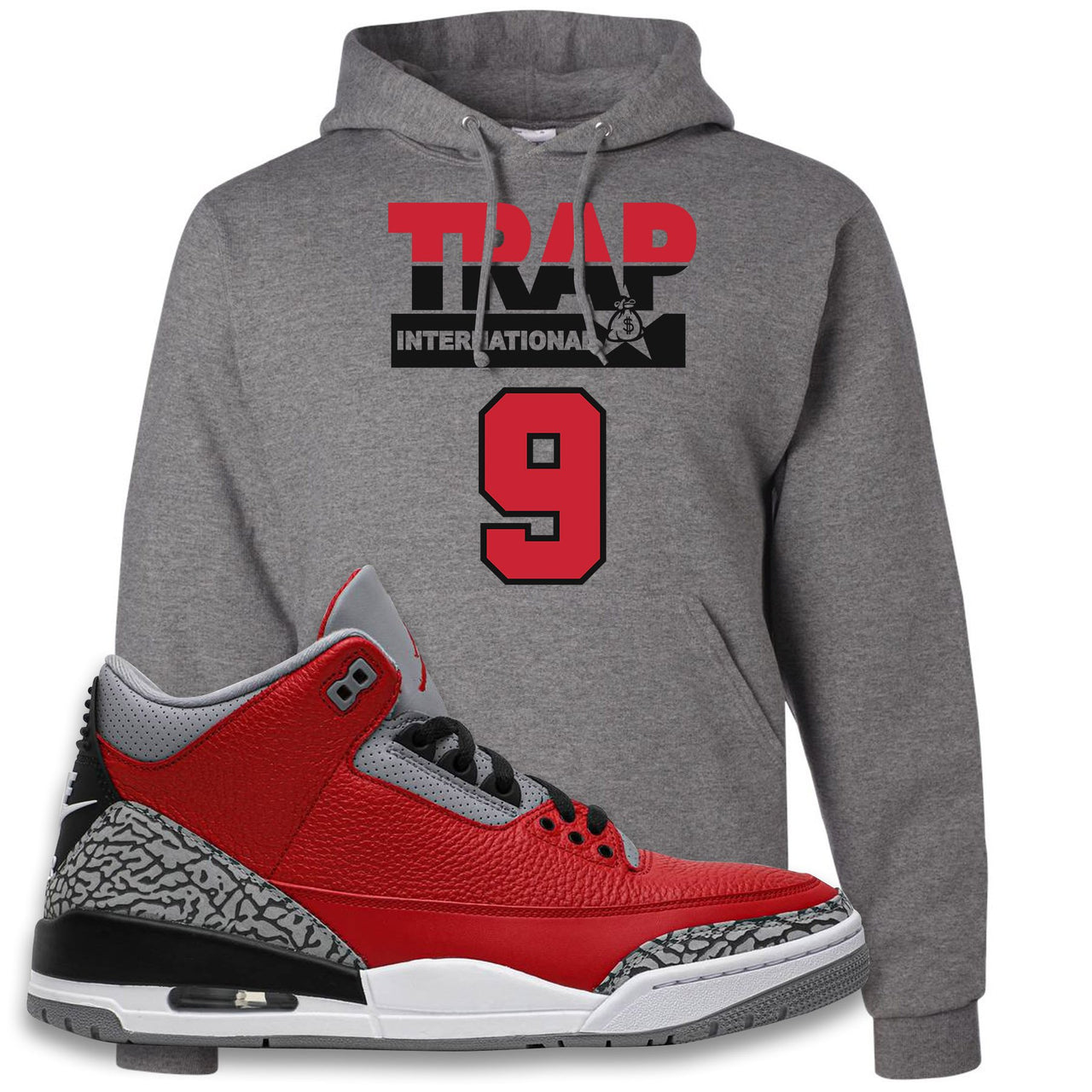 Jordan 3 Red Cement Chicago All-Star Sneaker Oxford Pullover Hoodie | Hoodie to match Jordan 3 All Star Red Cement Shoes | Trap International