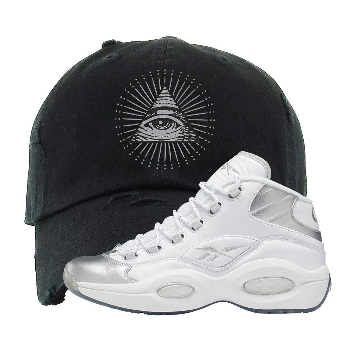 25th Anniversary Mid Questions Distressed Dad Hat | All Seeing Eye, Black