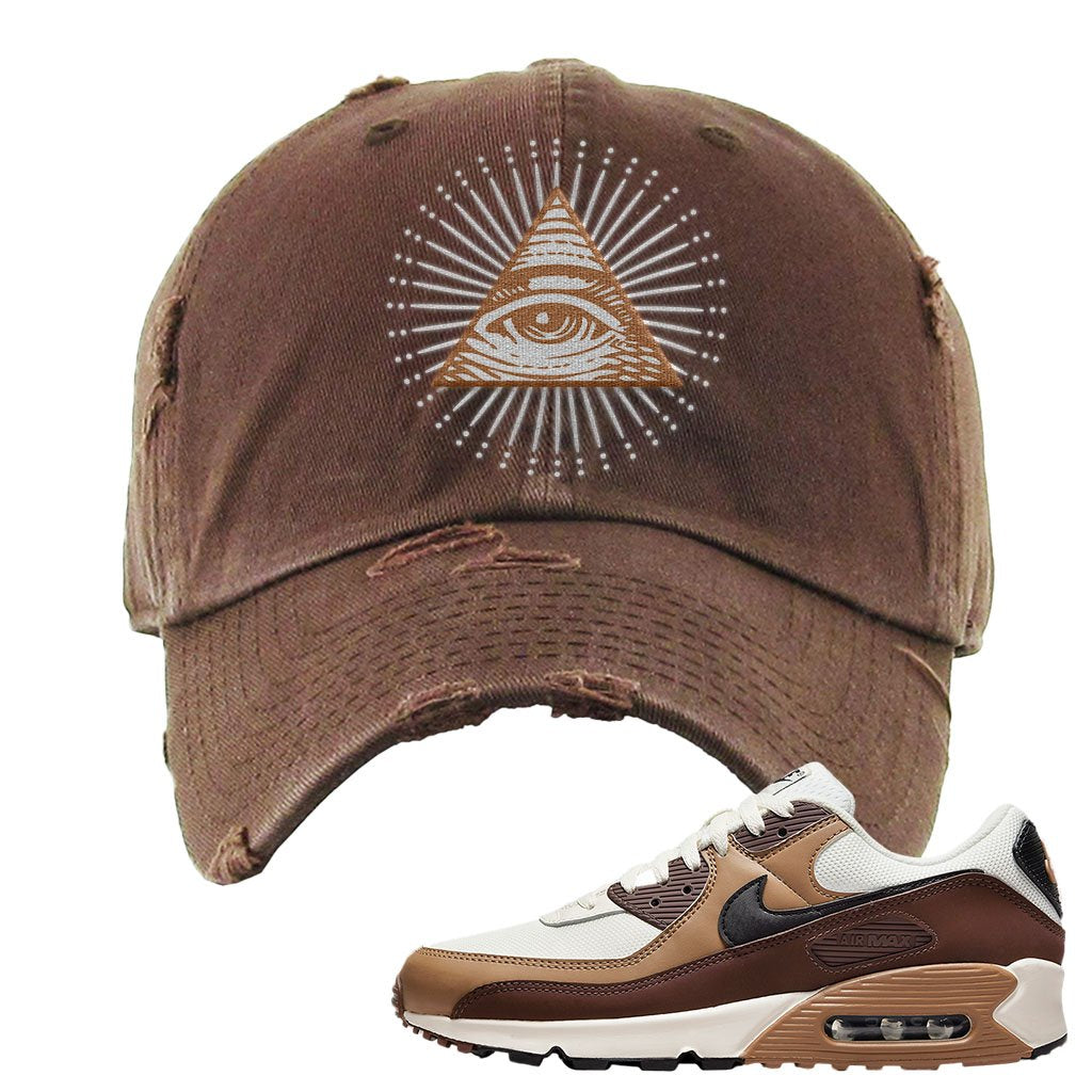 Air Max 90 Dark Driftwood Distressed Dad Hat | All Seeing Eye, Brown