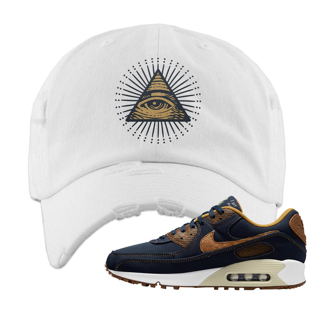 Cork Obsidian 90s Distressed Dad Hat | All Seeing Eye, White