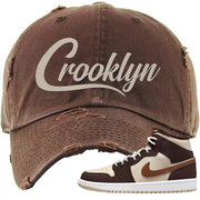 Brown Fleece Mid 1s Distressed Dad Hat | Crooklyn, Brown