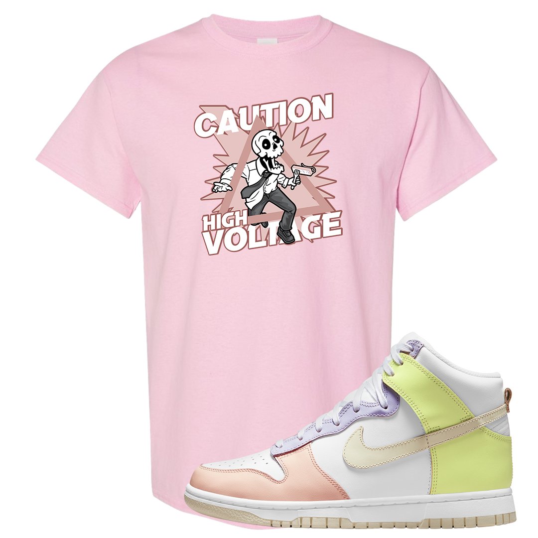 Cashmere High Dunks T Shirt | Caution High Voltage, Light Pink