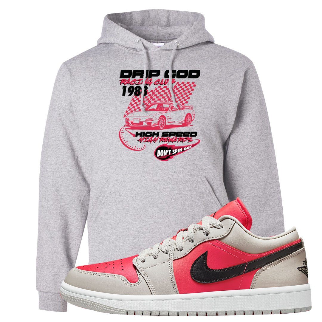 Light Iron Ore Low 1s Hoodie | Drip God Racing Club, Ash