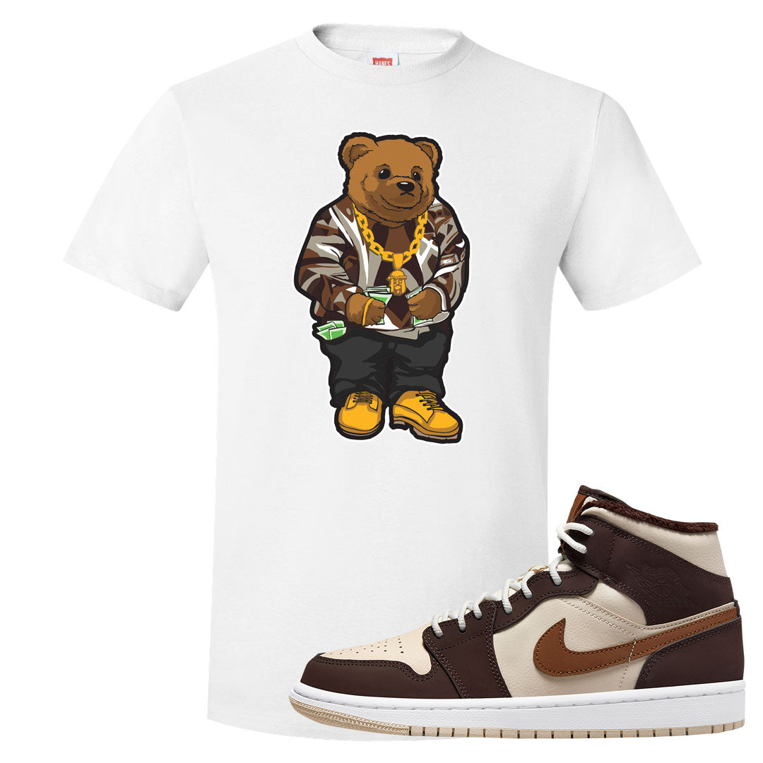 Brown Fleece Mid 1s T Shirt | Sweater Bear, White