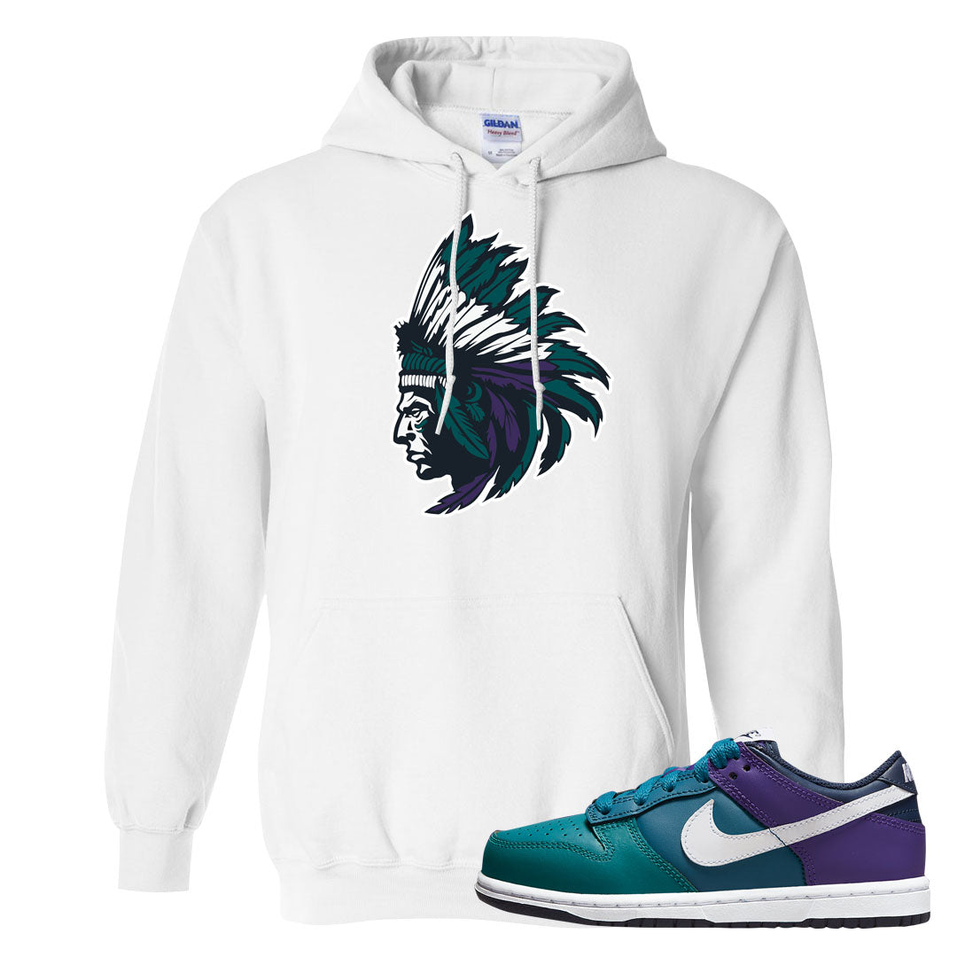 Teal Purple Low Dunks Hoodie | Indian Chief, White