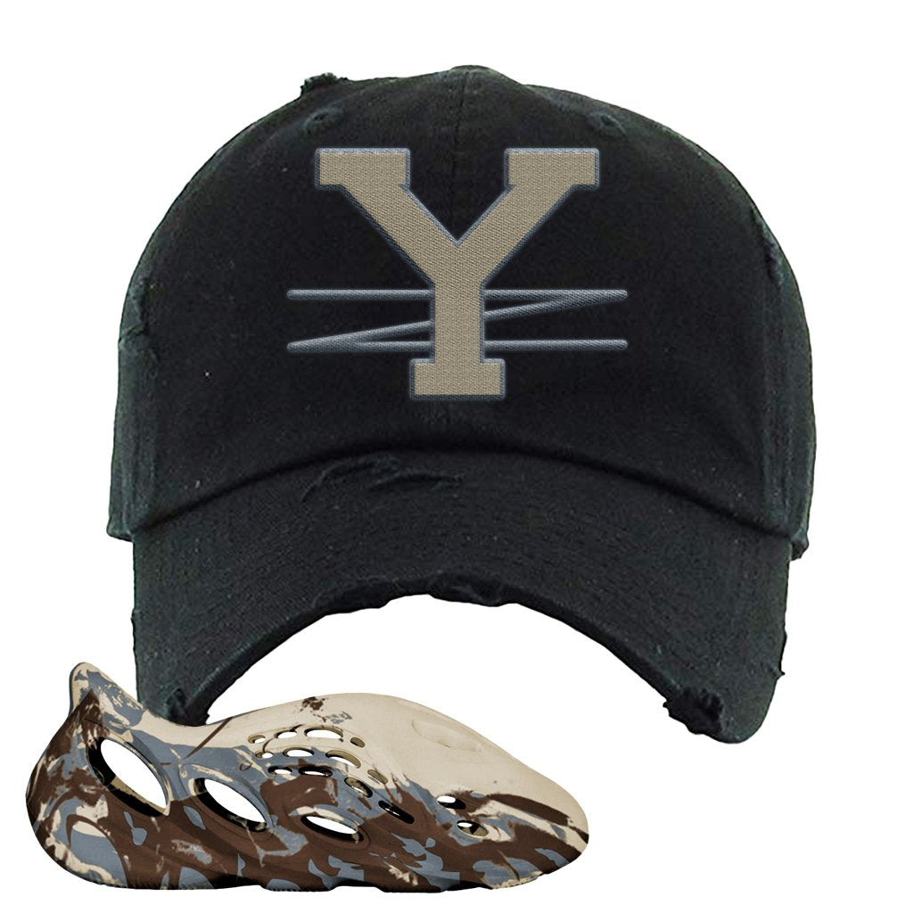 MX Cream Clay Foam Runners Distressed Dad Hat | YZ, Black