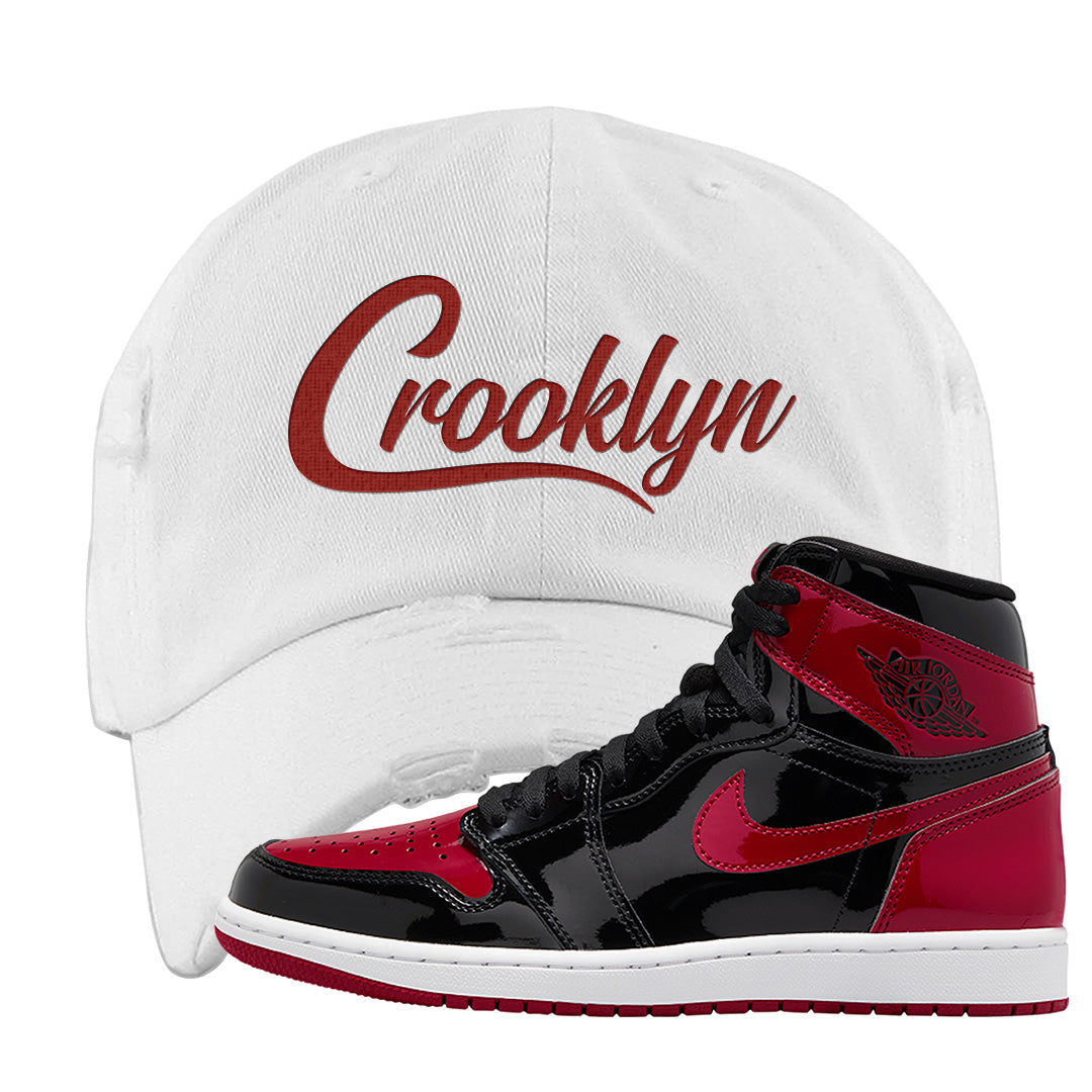 Patent Bred 1s Distressed Dad Hat | Crooklyn, White