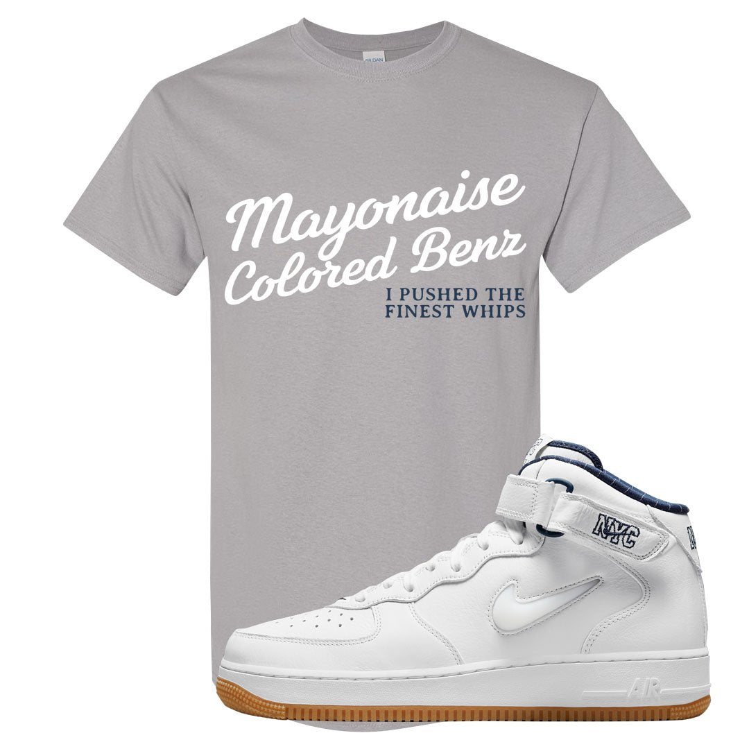 White NYC Mid AF1s T Shirt | Mayonaise Colored Benz, Gravel