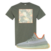 Yeezy 350 V2 Desert Sage Sneaker T Shirt |Desert Sage Box | Heather Military Green