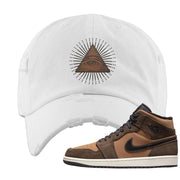 Earthy Brown Mid 1s Distressed Dad Hat | All Seeing Eye, White