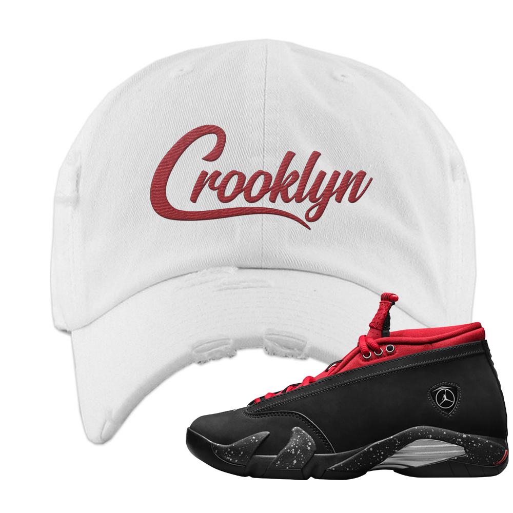 Red Lipstick Low 14s Distressed Dad Hat | Crooklyn, White
