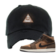 Earthy Brown Mid 1s Distressed Dad Hat | All Seeing Eye, Black