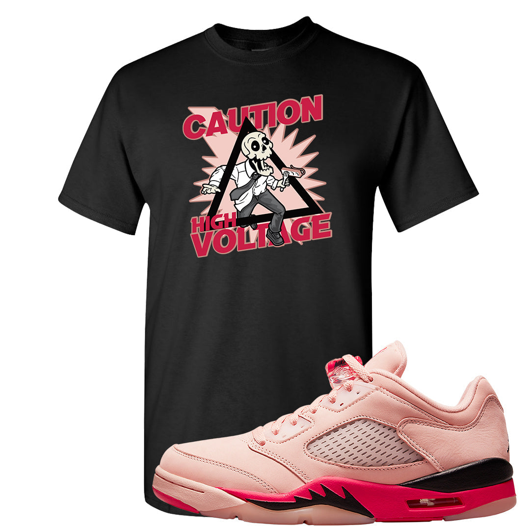 Arctic Pink Low 5s T Shirt | Caution High Voltage, Black