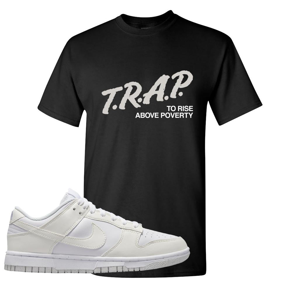 Move To Zero White Low Dunks T Shirt | Trap To Rise Above Poverty, Black