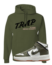 Cargo Khaki Rebel High Dunks Hoodie | Trap To Rise Above Poverty, Military Green