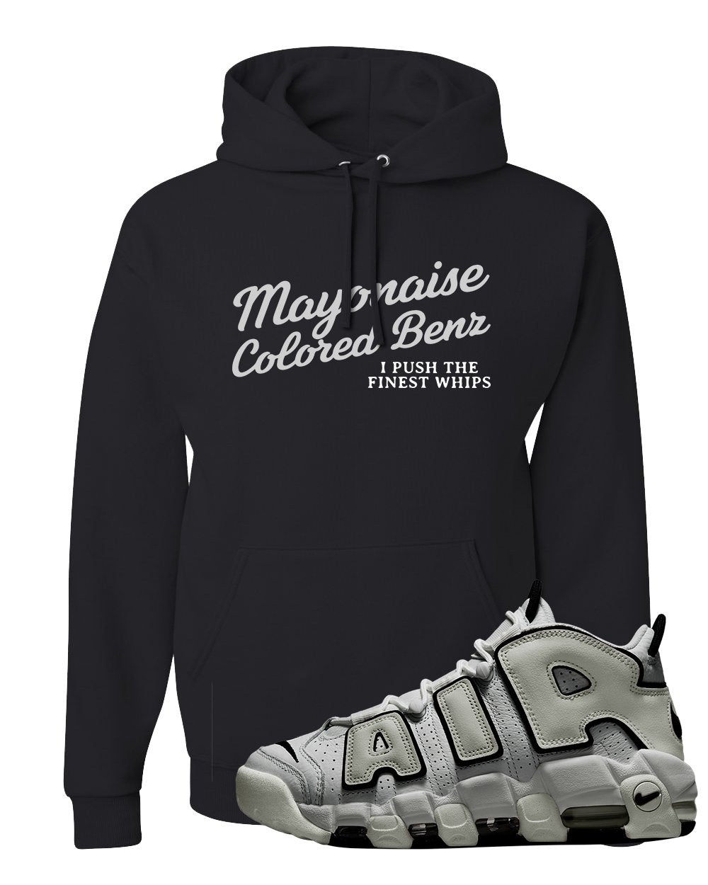 White Black Uptempos Hoodie | Mayonaise Colored Benz, Black
