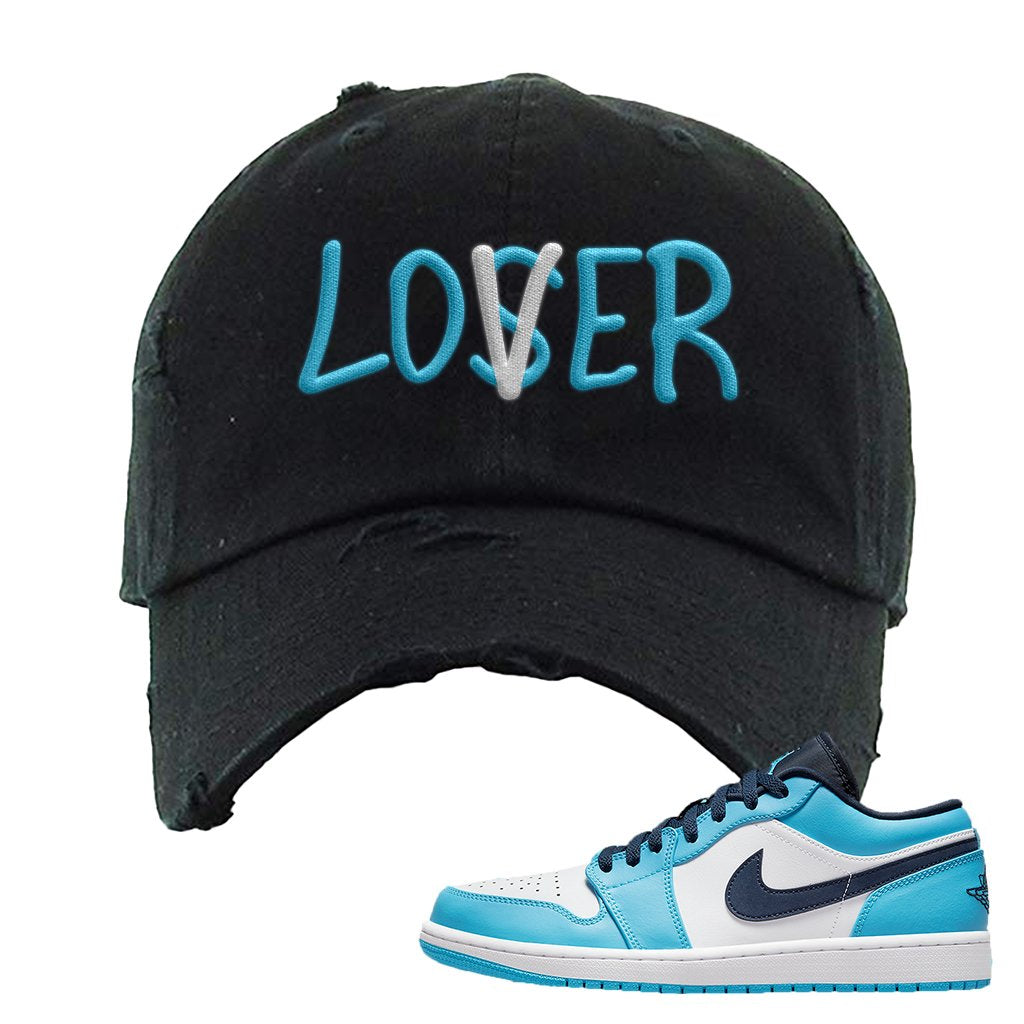 Air Jordan 1 Low UNC Distressed Dad Hat | Lover, Black