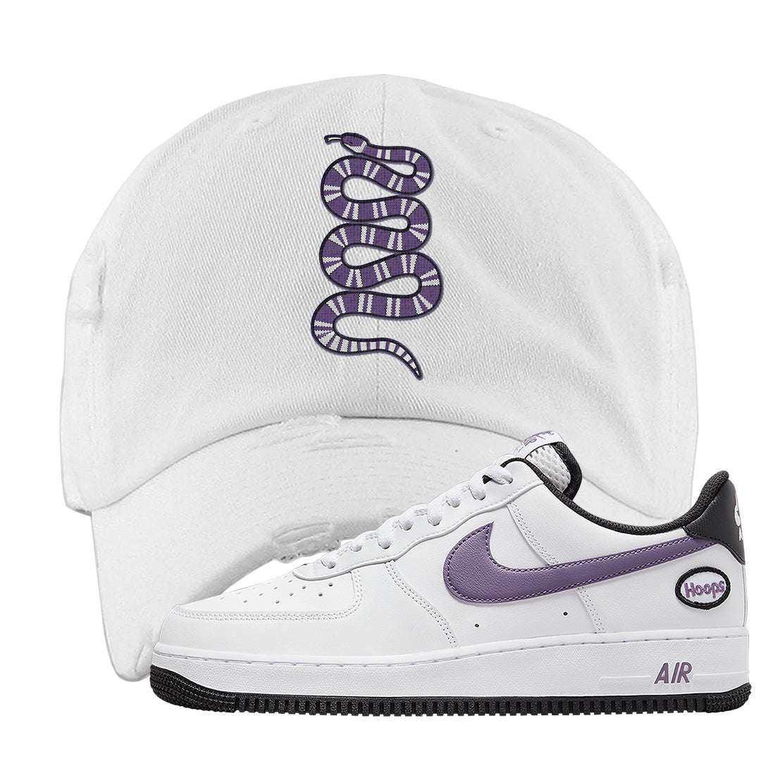 Canyon Purple Hoop AF1s Distressed Dad Hat | Coiled Snake, White