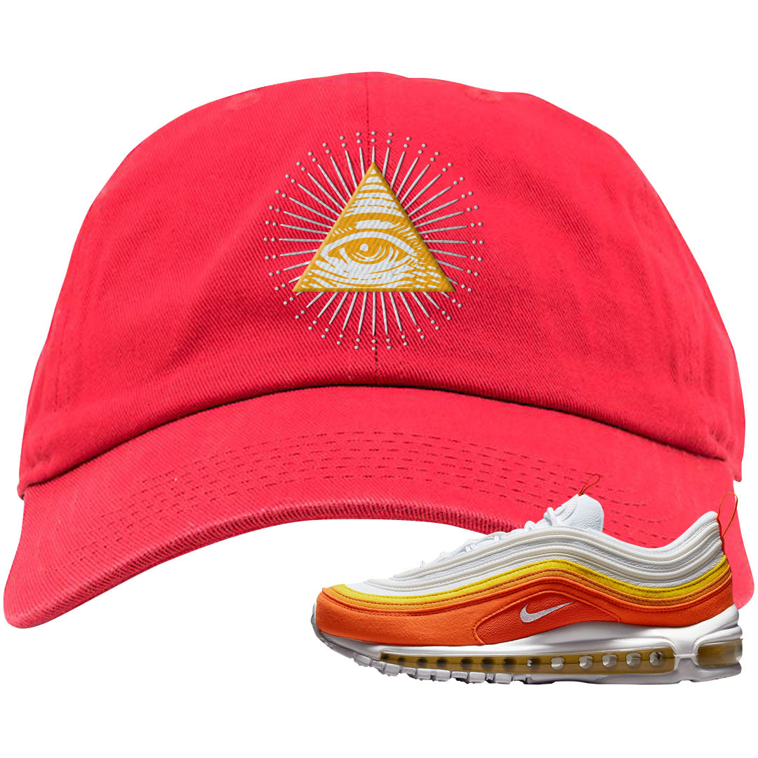 Club Orange Yellow 97s Dad Hat | All Seeing Eye, Red