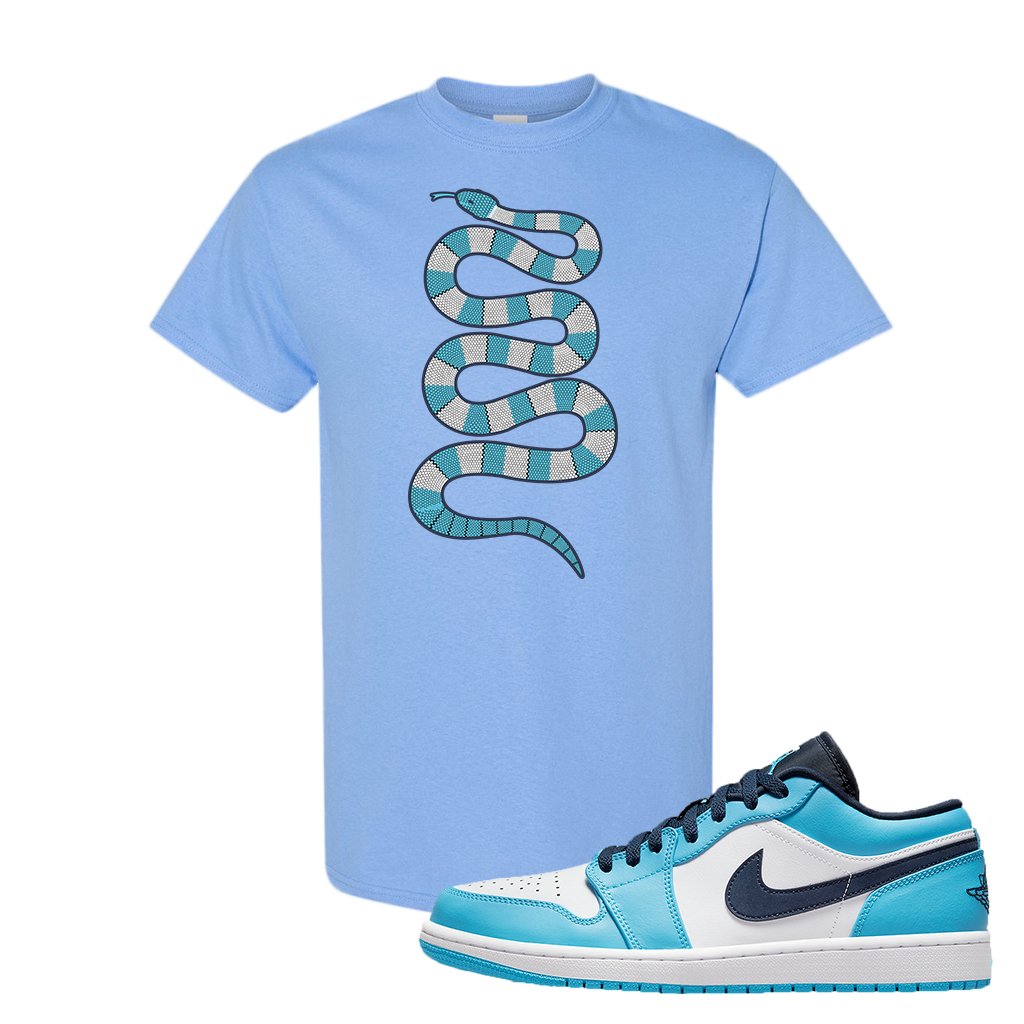 Air Jordan 1 Low UNC T Shirt | Coiled Snake, Light Blue