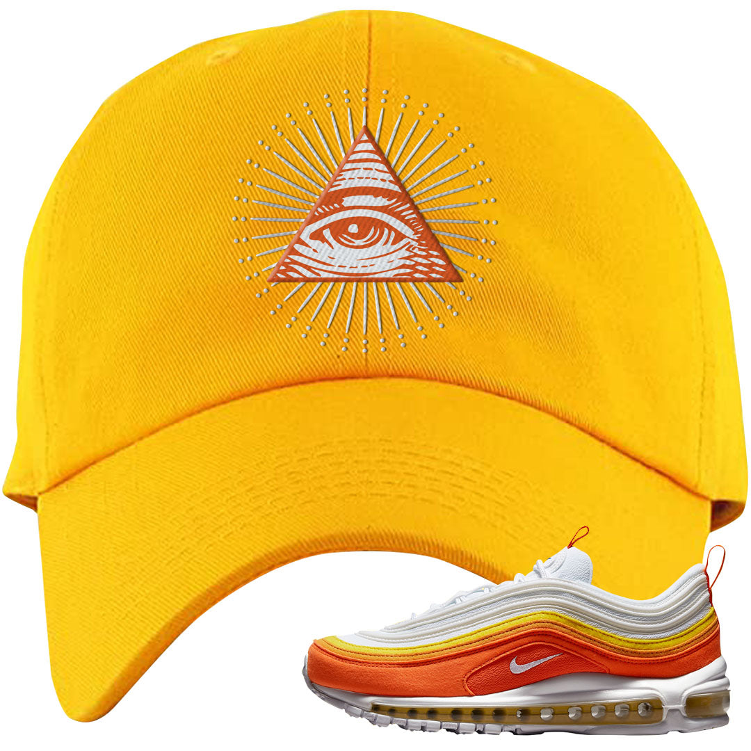 Club Orange Yellow 97s Dad Hat | All Seeing Eye, Gold