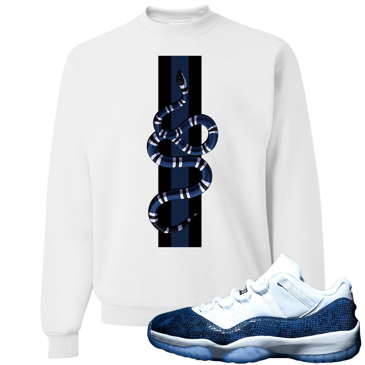 Snakeskin Low Blue 11s Crewneck Sweater | Coiled Snake, White