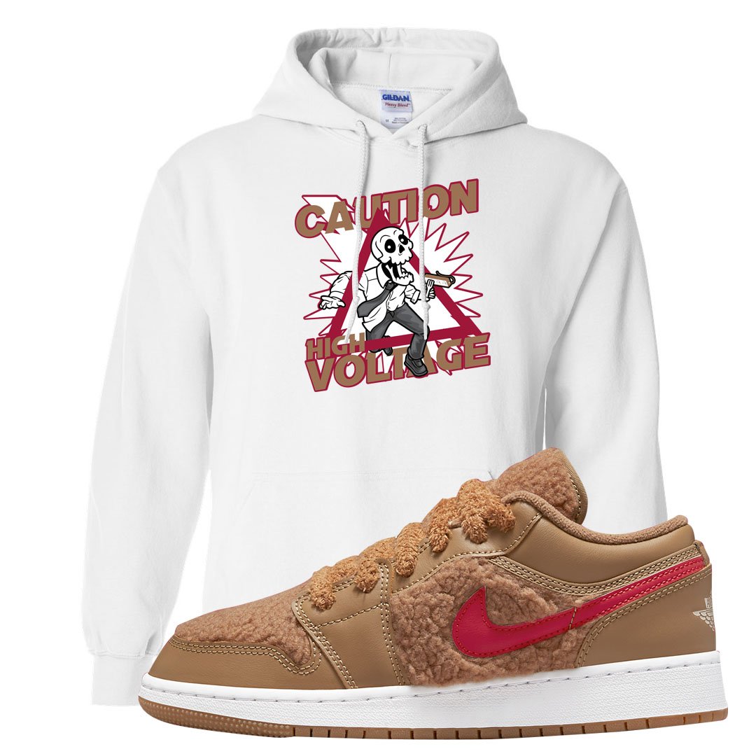 Teddy Bear Low 1s Hoodie | Caution High Voltage, White