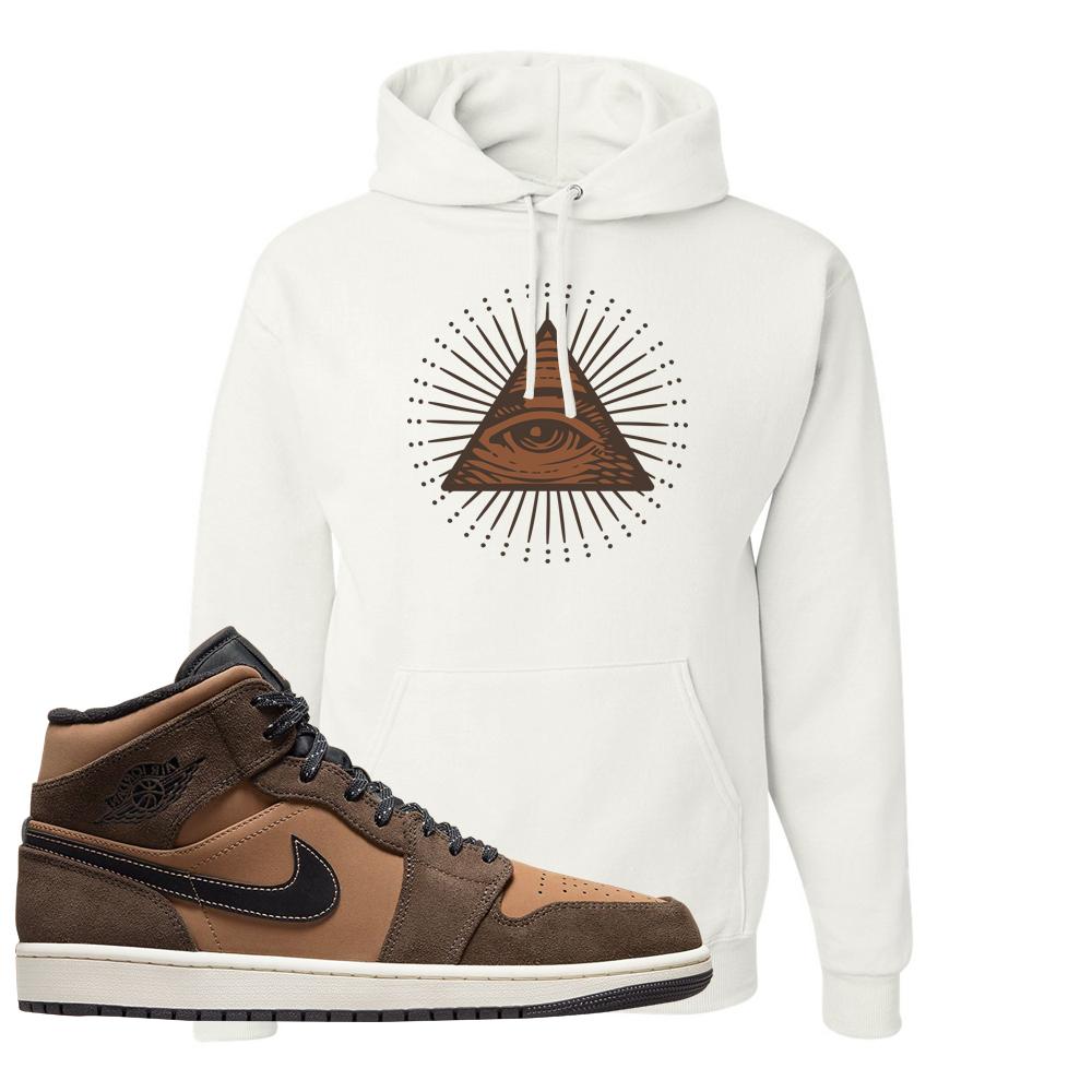 Earthy Brown Mid 1s Hoodie | All Seeing Eye, White