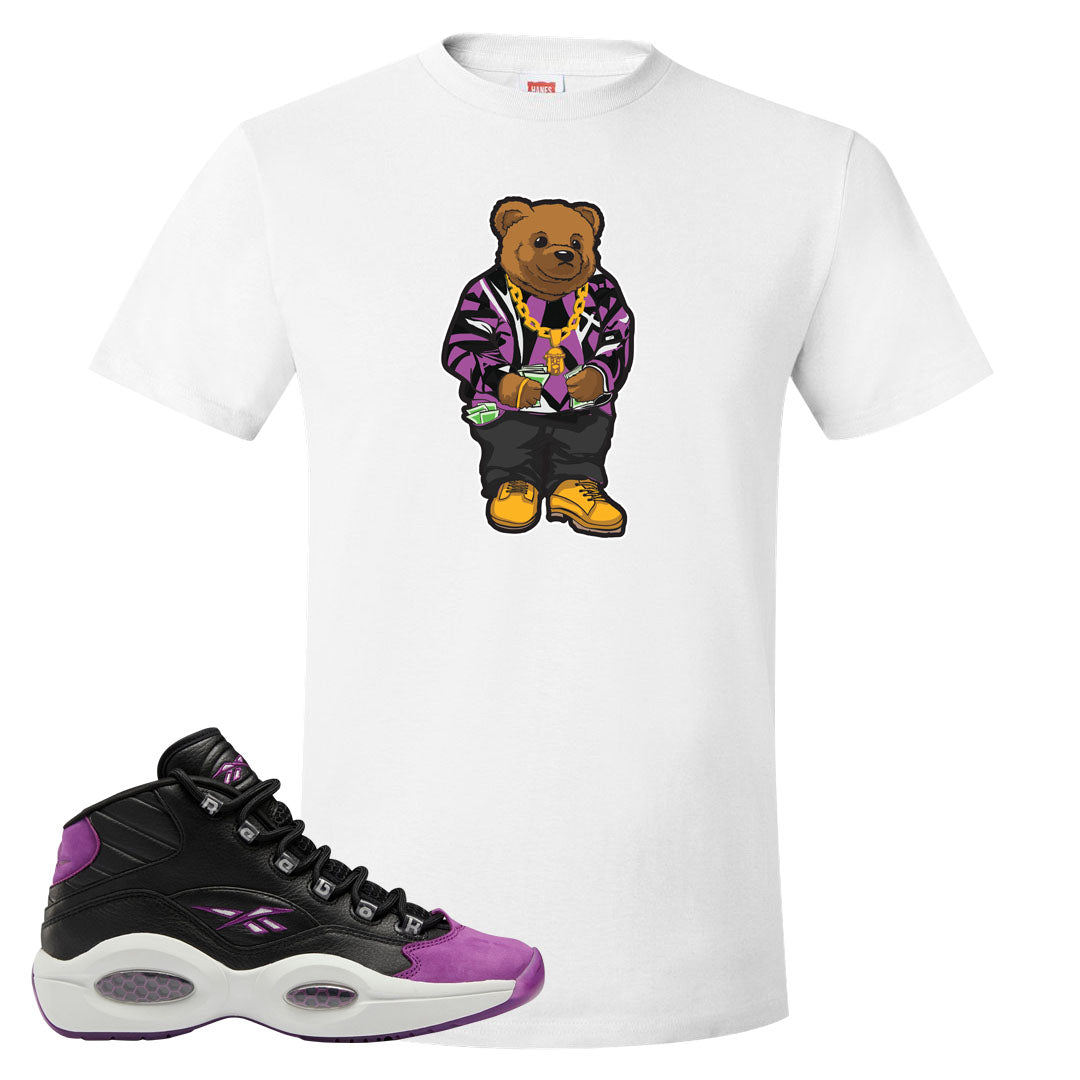 Eggplant Mid Questions T Shirt | Sweater Bear, White