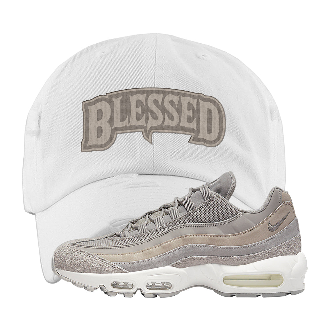 Cobblestone 95s Distressed Dad Hat | Blessed Arch, White