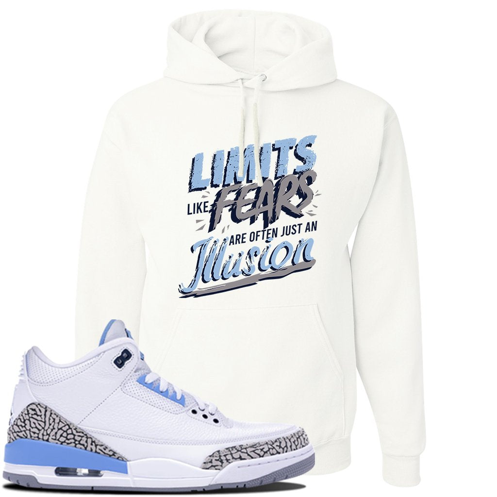 Jordan 3 UNC Sneaker White Pullover Hoodie | Hoodie to match Nike Air Jordan 3 UNC Shoes | Limits Like Fears