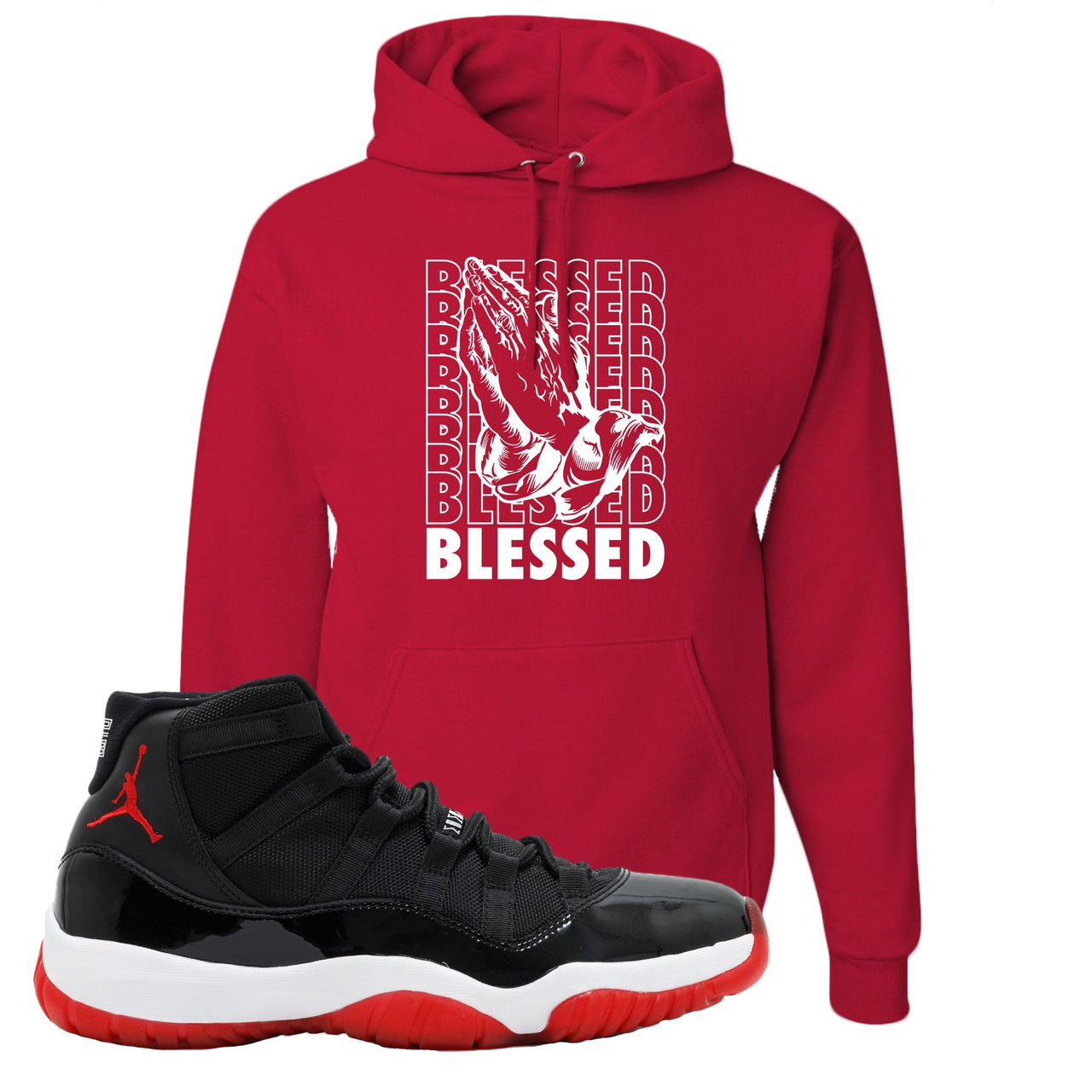 Jordan 11 Bred Blessed Black Sneaker Hook Up Pullover Hoodie