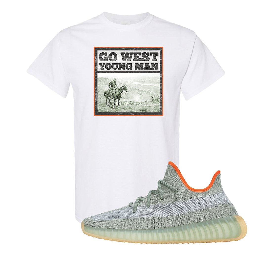 Yeezy 350 V2 Desert Sage Sneaker T Shirt |Go West Young Man | White