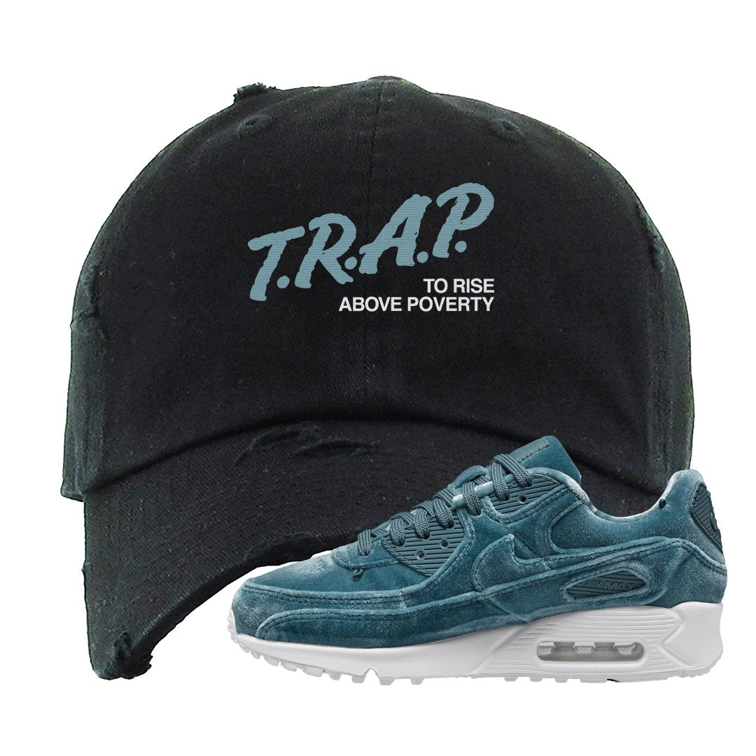 Blue Velvet 90s Distressed Dad Hat | Trap To Rise Above Poverty, Black