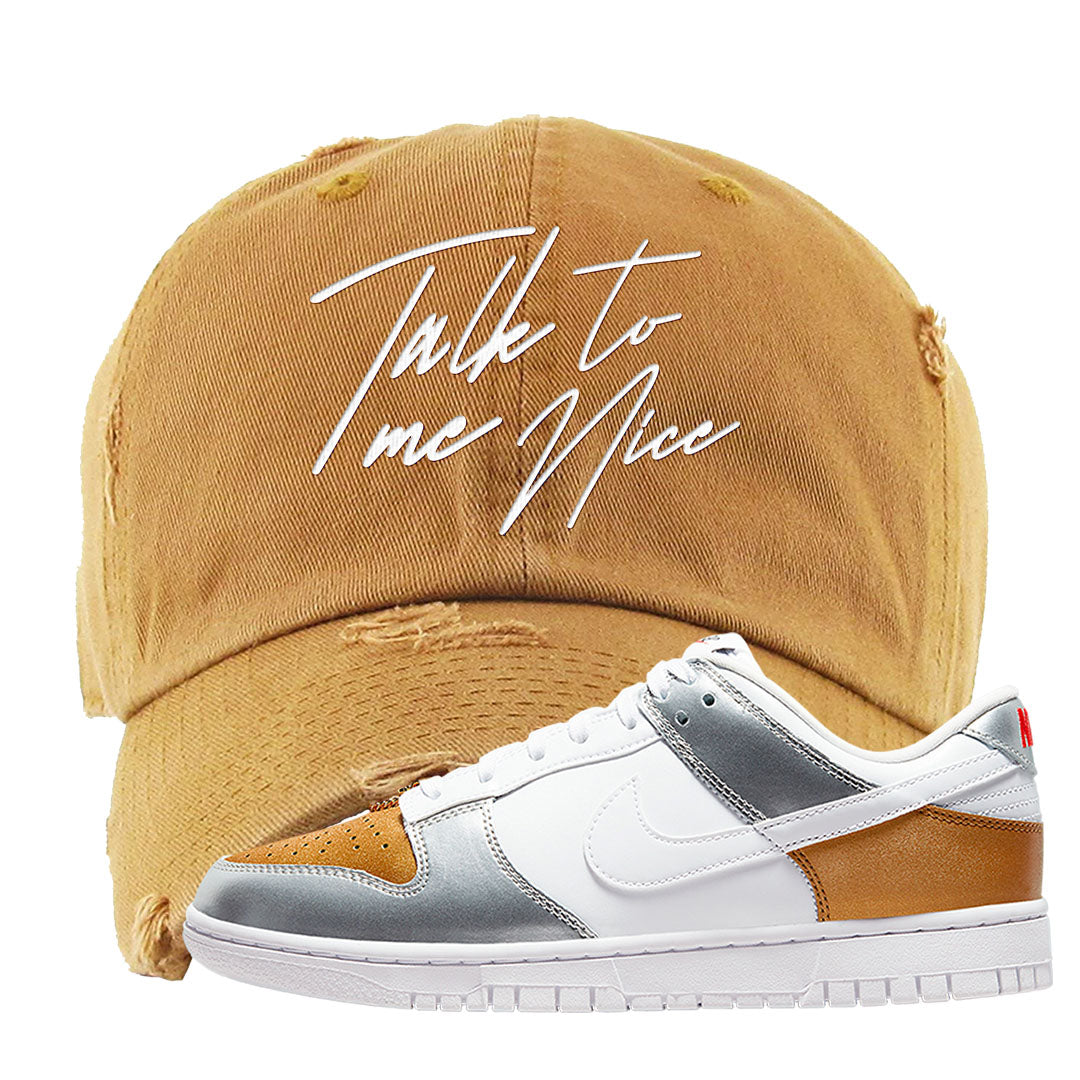 Gold Silver Red Low Dunks Distressed Dad Hat | Talk To Me Nice, Timberland