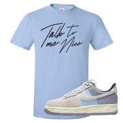 Womens Mountain White Blue AF 1s T Shirt | Talk To Me Nice, Light Blue