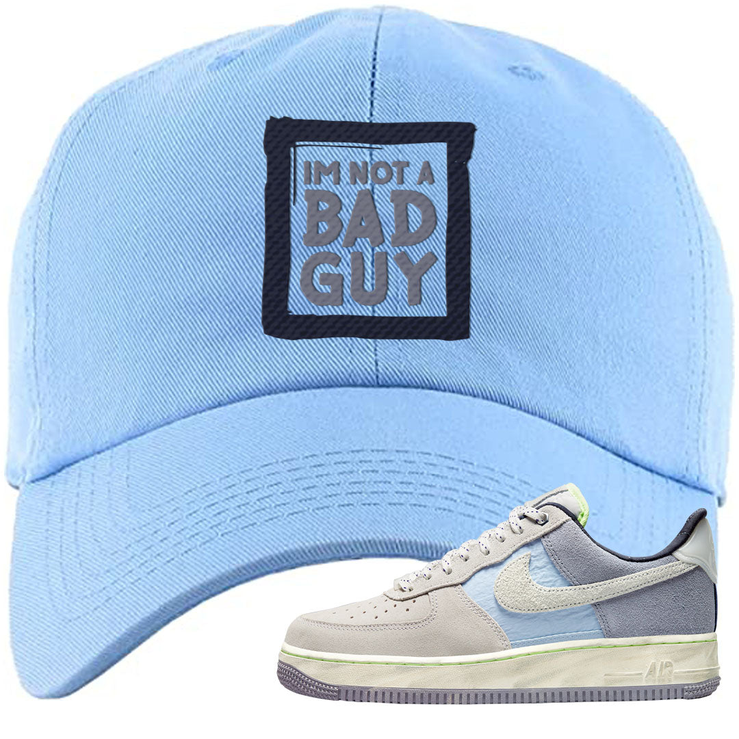 Womens Mountain White Blue AF 1s Dad Hat | I'm Not A Bad Guy, Light Blue