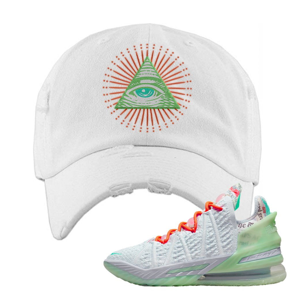 GOAT Bron 18s Distressed Dad Hat | All Seeing Eye, White