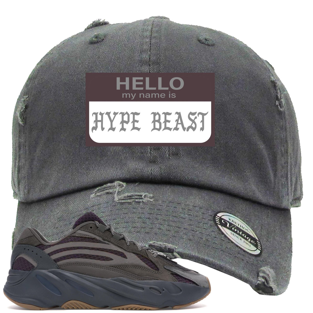 Geode 700s Distressed Dad Hat | Hello My Name Is Hype Beast Pablo, Gray