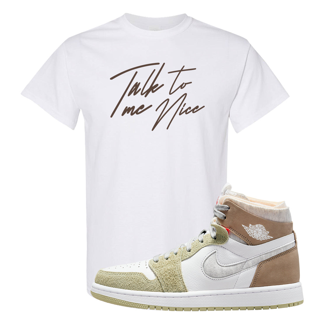 Zoom CMFT Olive Aura 1s T Shirt | Talk To Me Nice, White