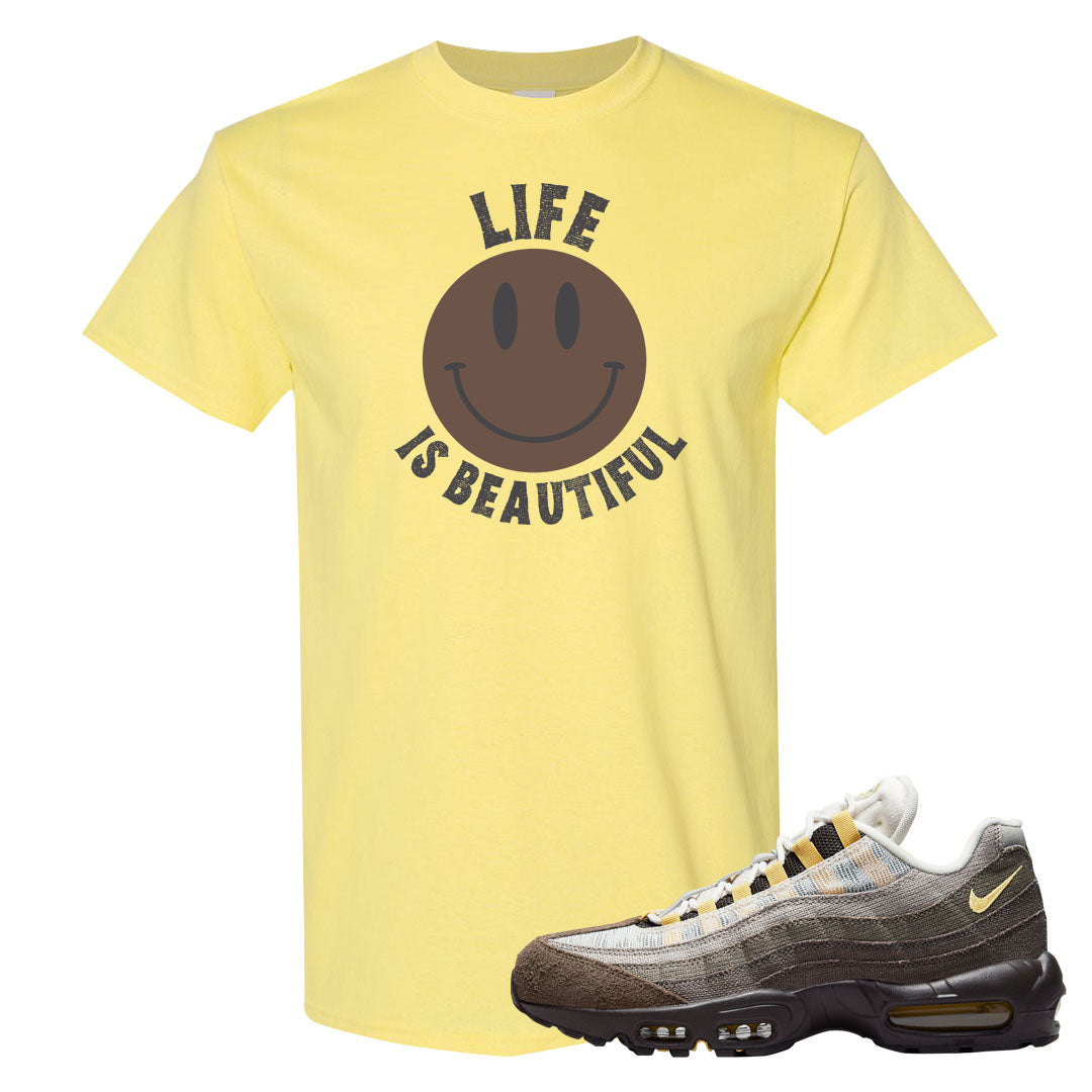 Ironstone Hemp 95s T Shirt | Smile Life Is Beautiful, Cornsilk