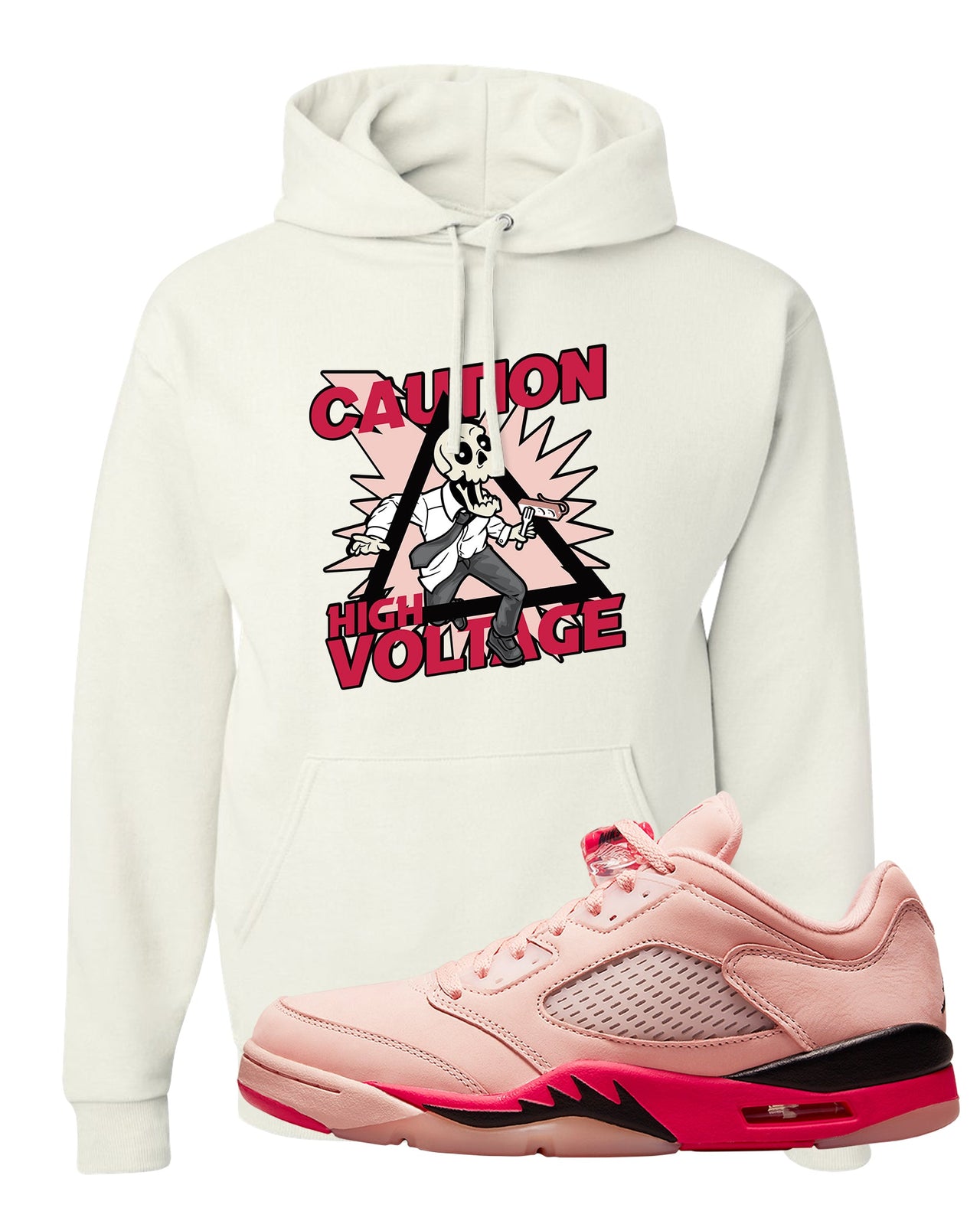 Arctic Pink Low 5s Hoodie | Caution High Voltage, White
